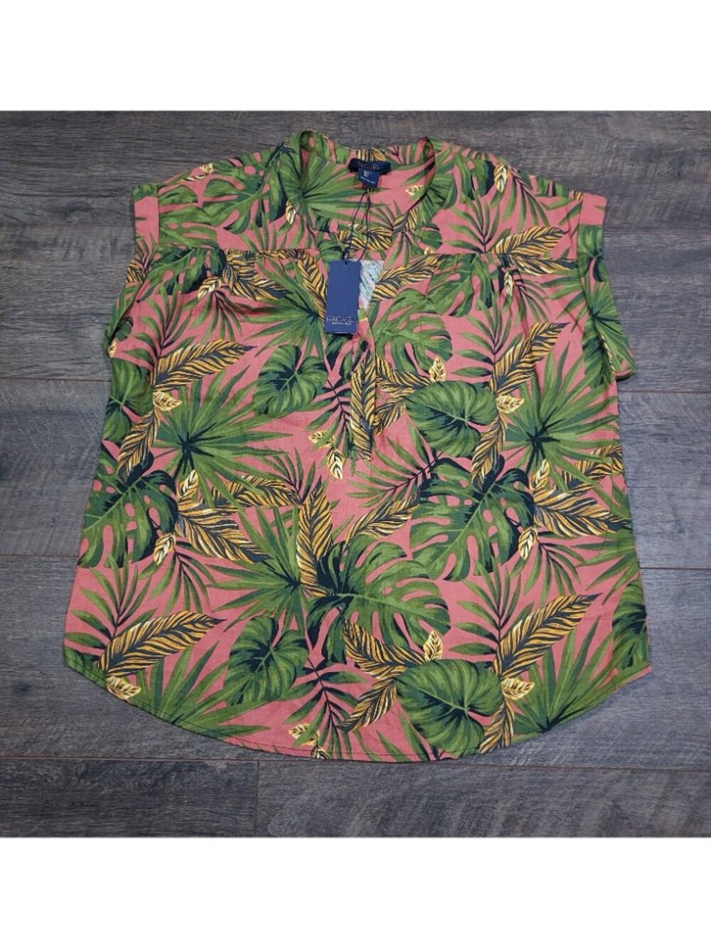 Rachel Roy Linen Rayon Floral Top L Pullover Sleeveless Button V Neck Beachcore - Picture 3 of 12